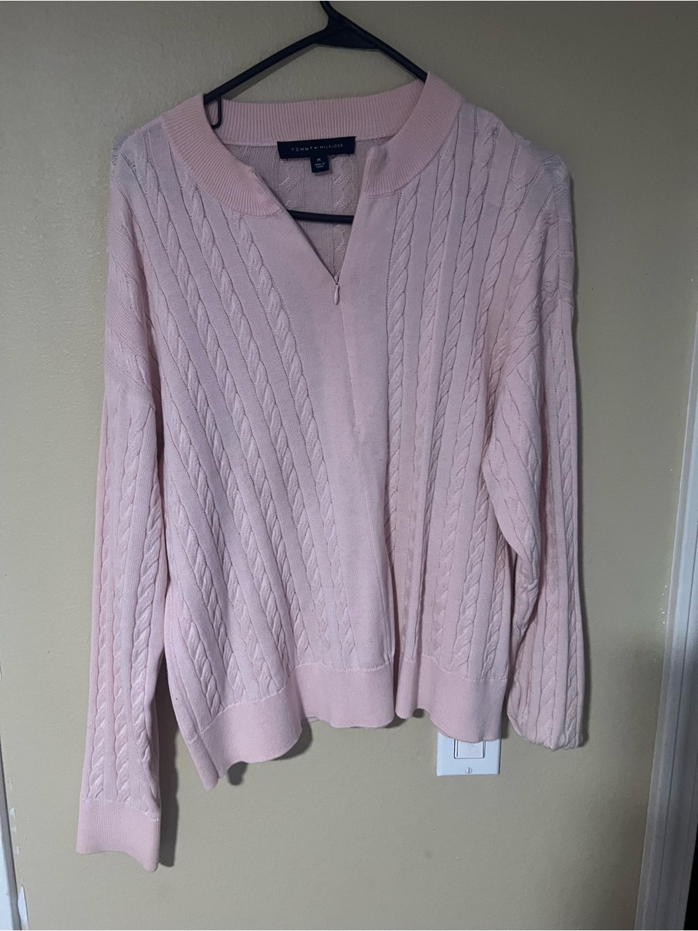 Tommy Hilfiger Light Pink Cable-Knit Zip Pullover